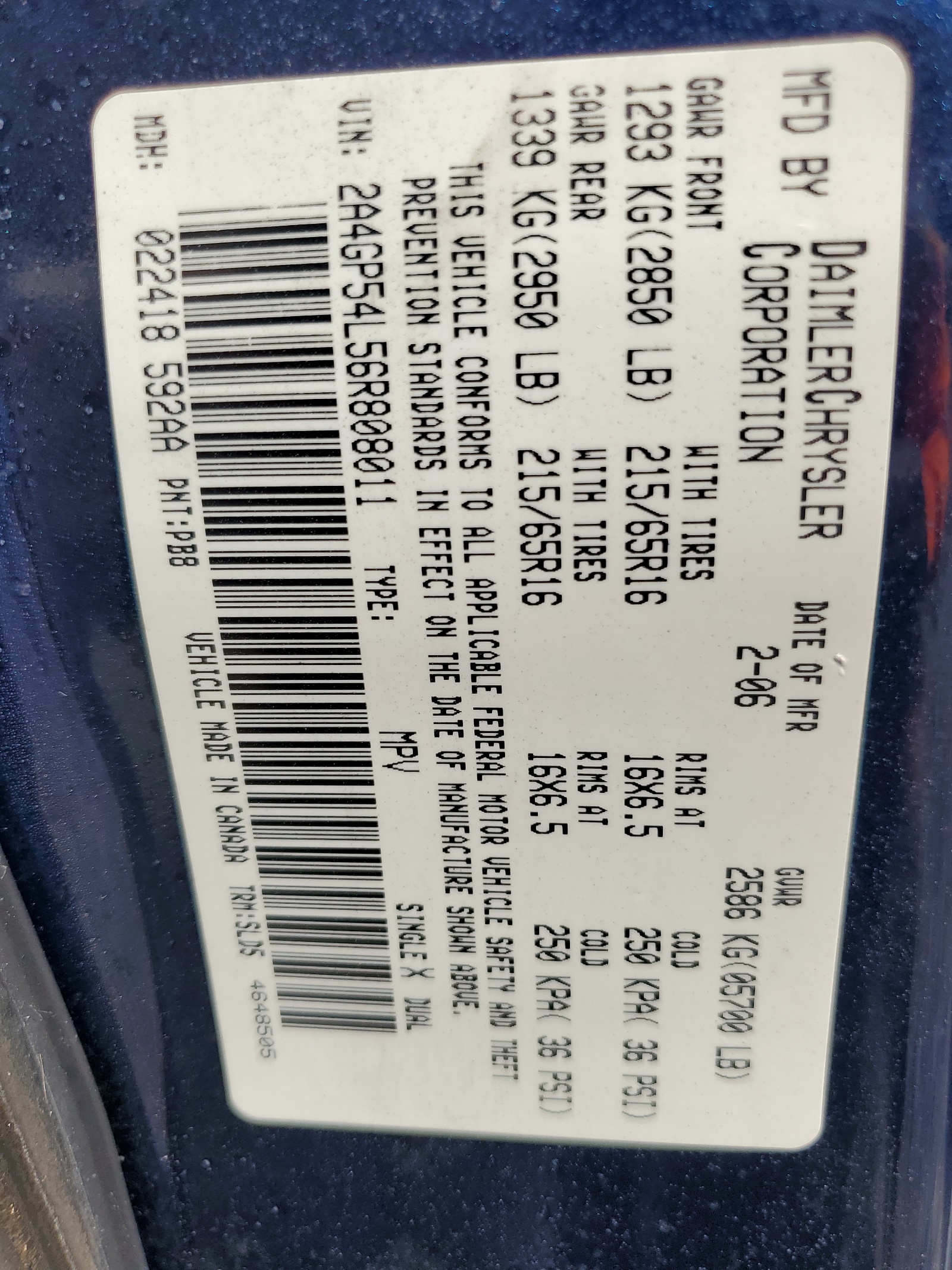 2A4GP54L56R808011 2006 Chrysler Town & Country Touring