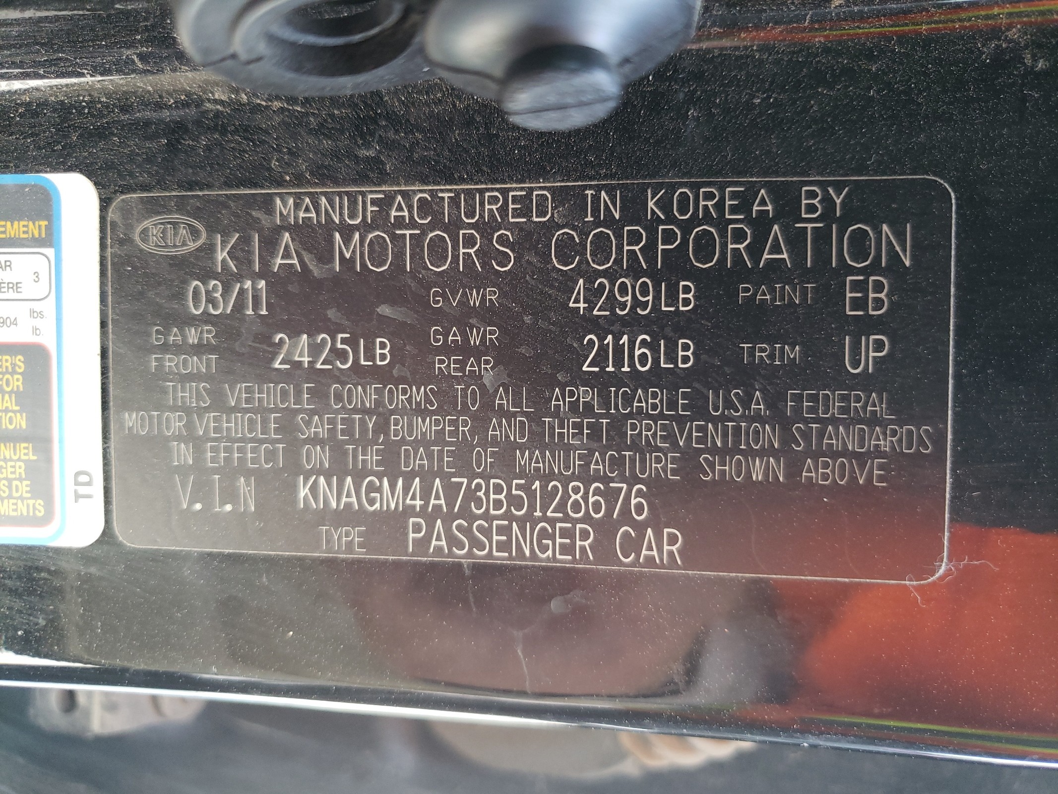 KNAGM4A73B5128676 2011 Kia Optima Lx