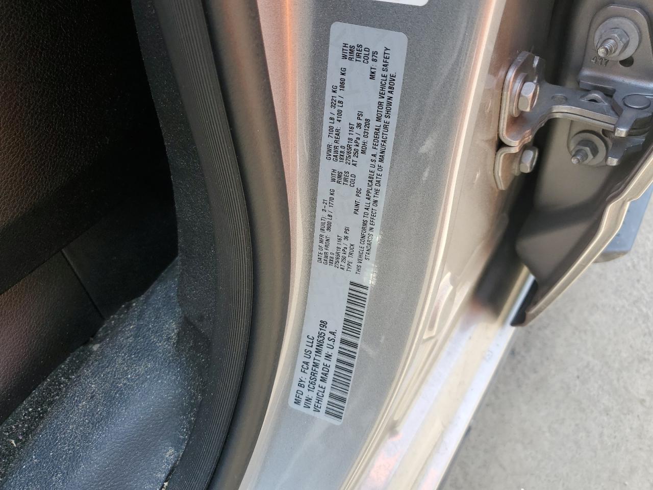 2021 Ram 1500 Big Horn/Lone Star VIN: 1C6SRFMT1MN635198 Lot: 63477854