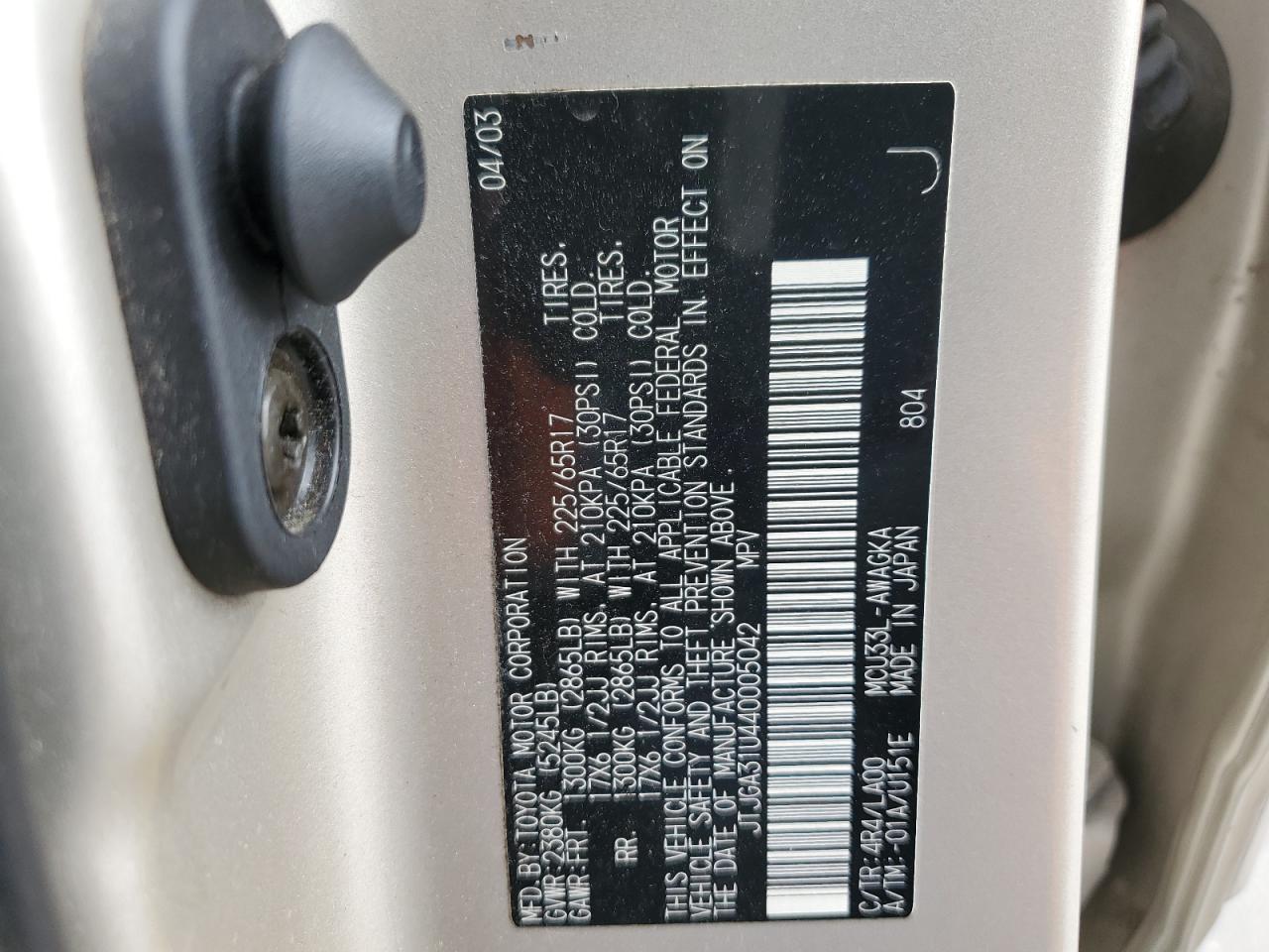 2004 Lexus Rx 330 VIN: JTJGA31U440005042 Lot: 64737574