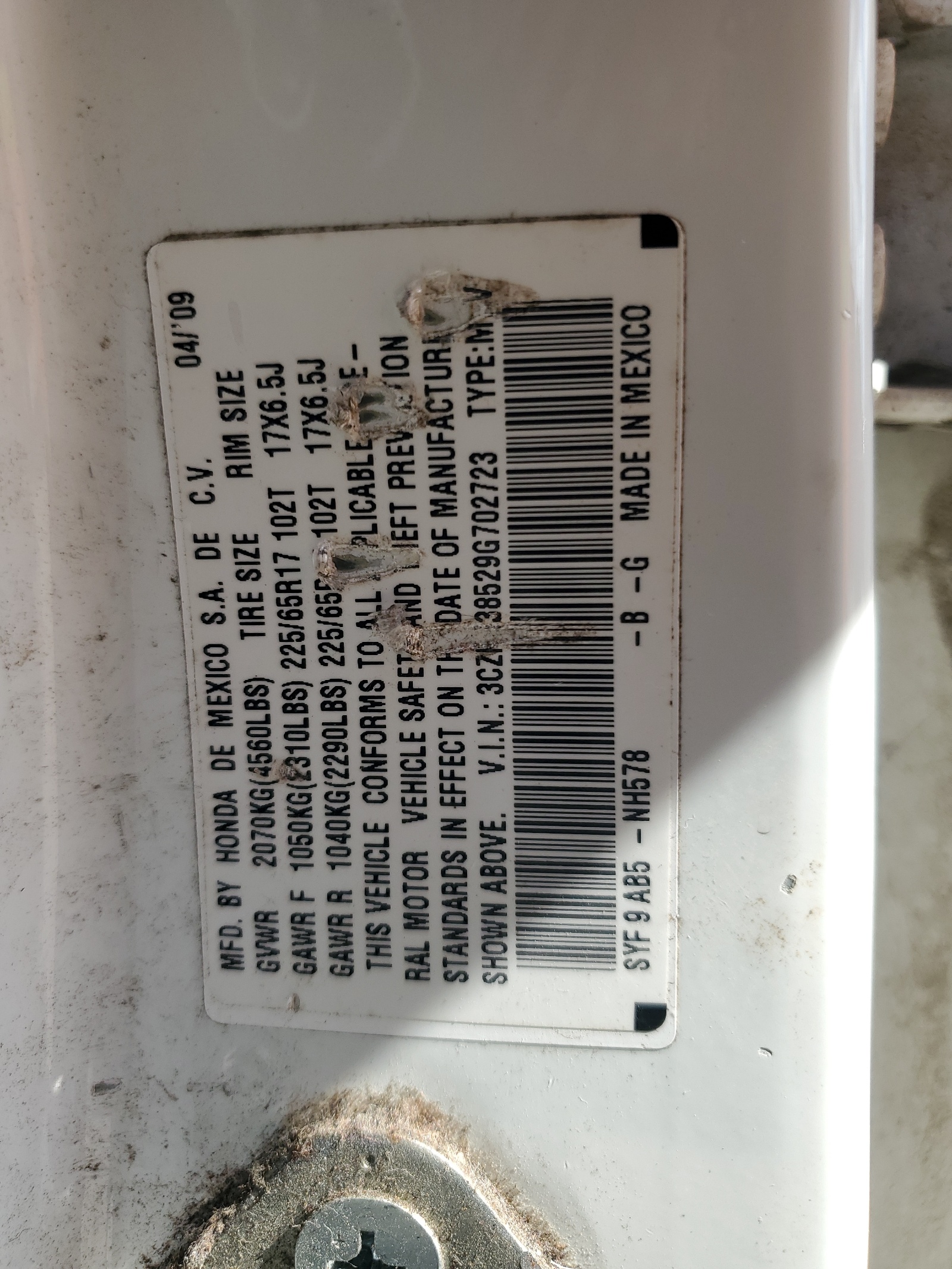 3CZRE38529G702723 2009 Honda Cr-V Ex