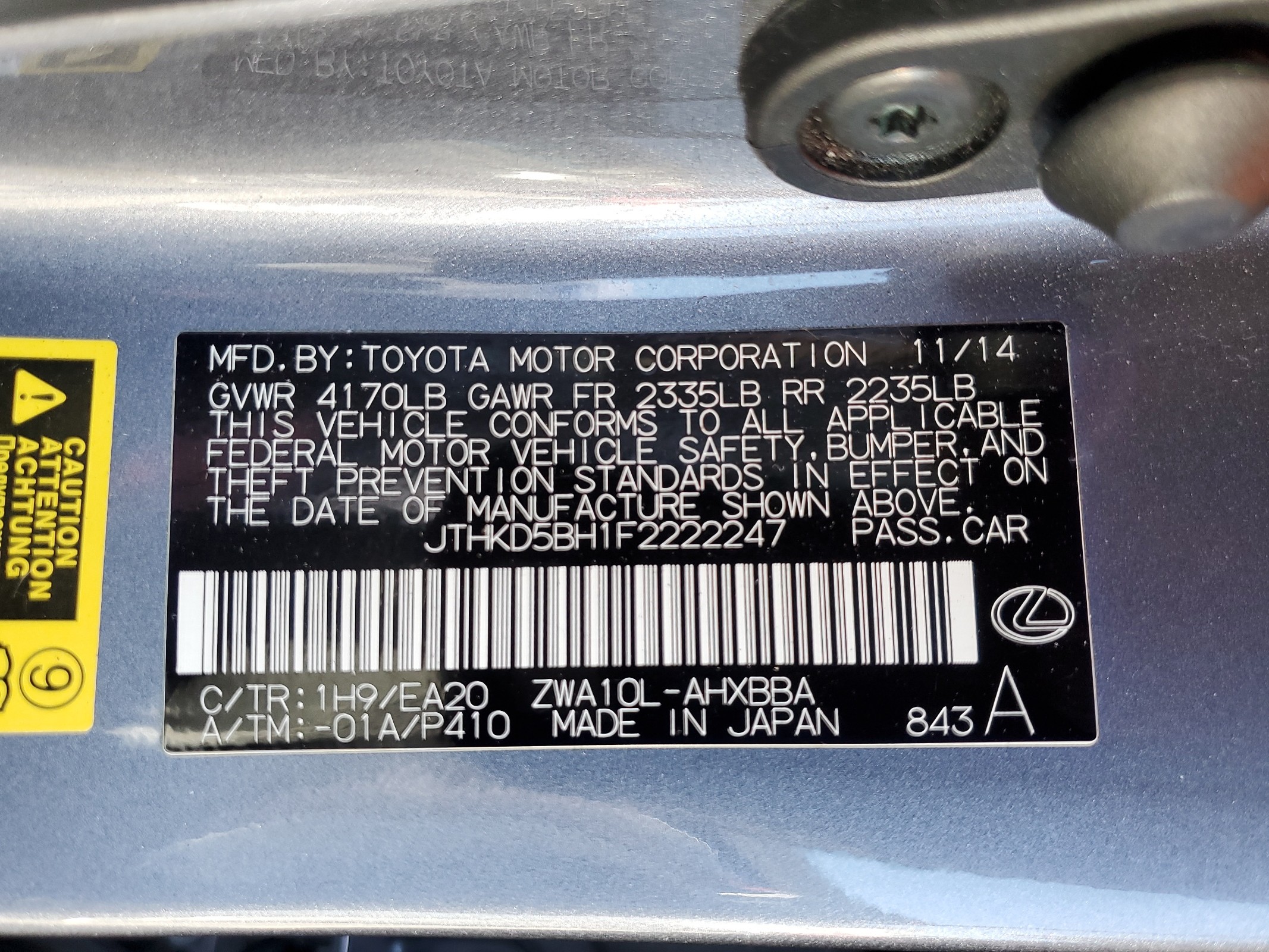 JTHKD5BH1F2222247 2015 Lexus Ct 200