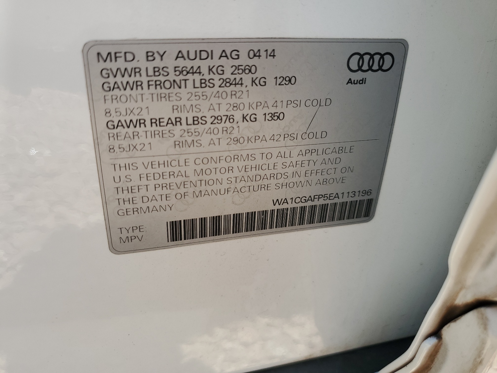 WA1CGAFP5EA113196 2014 Audi Sq5 Premium Plus