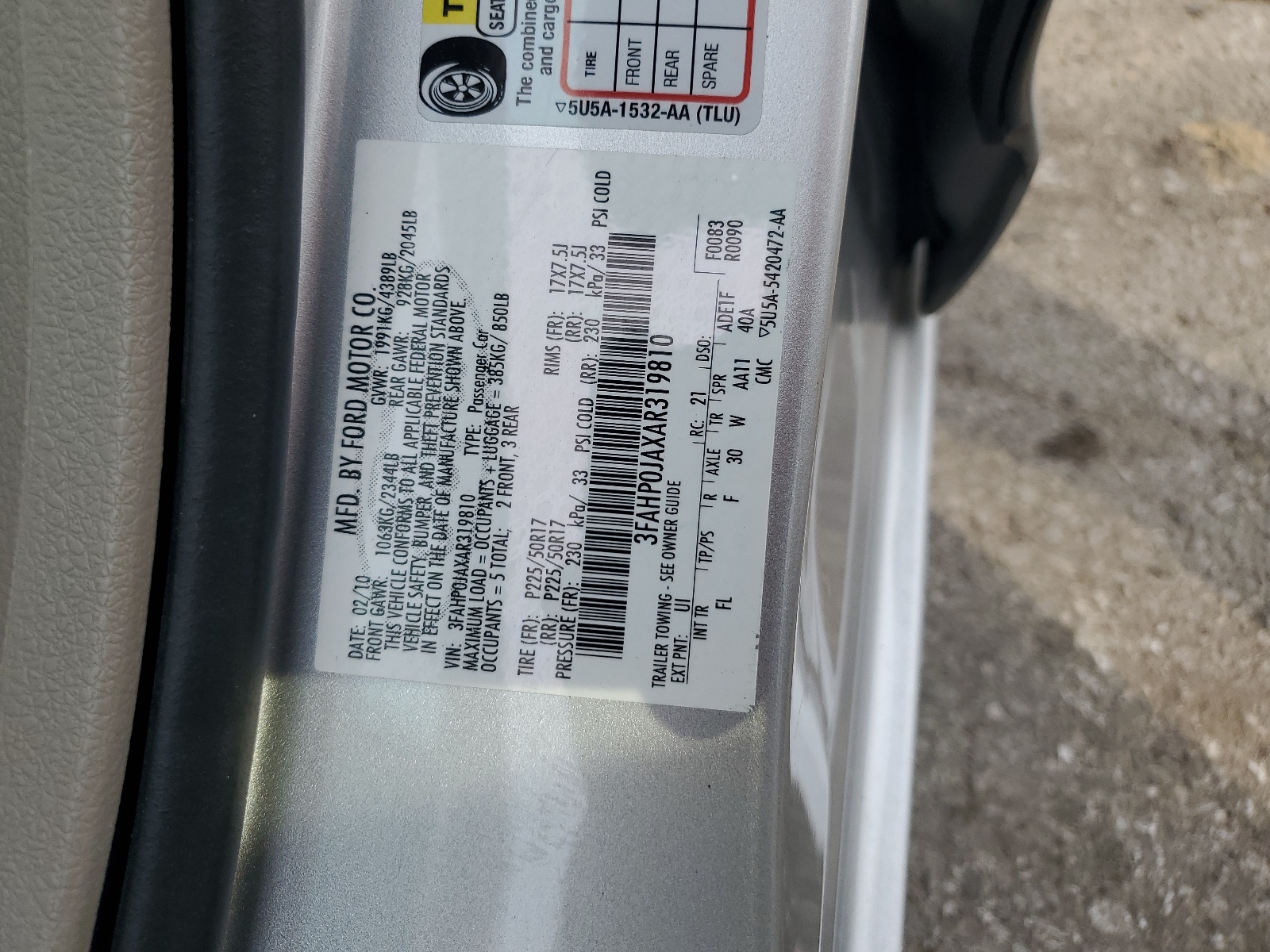 3FAHP0JAXAR319810 2010 Ford Fusion Sel