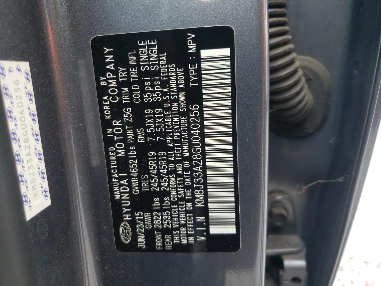 2016 Hyundai Tucson Limited VIN: KM8J33A28GU040256 Lot: 65119524