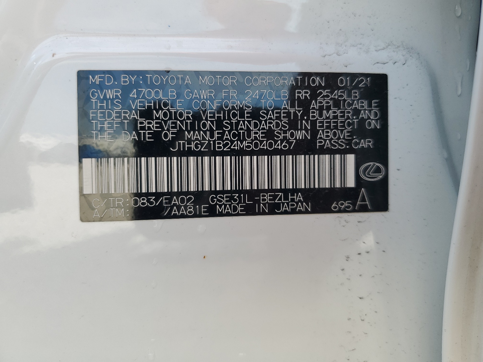 JTHGZ1B24M5040467 2021 Lexus Is 350 F-Sport