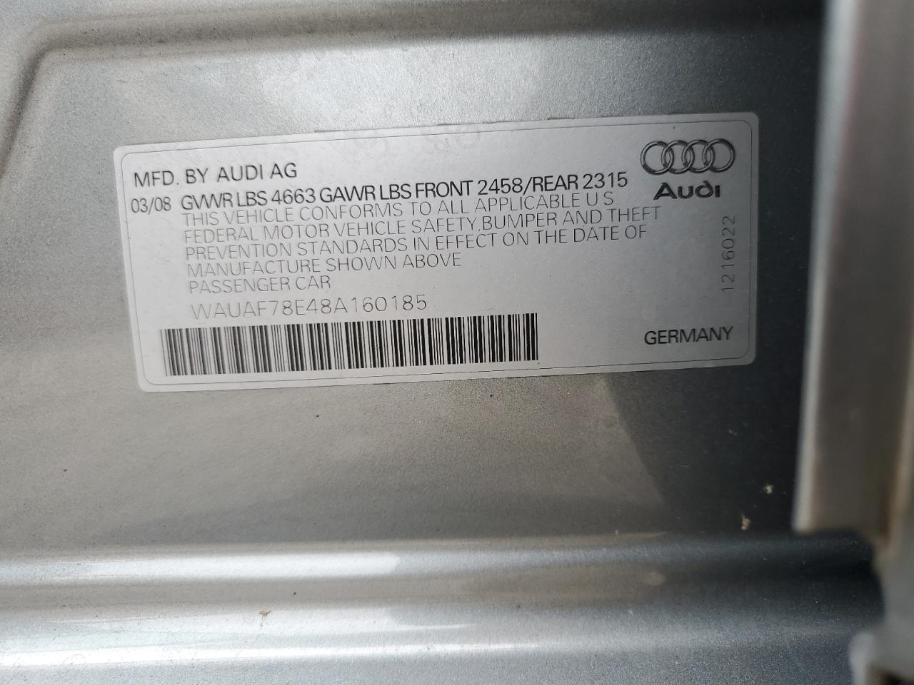 WAUAF78E48A160185 2008 Audi A4 2.0T