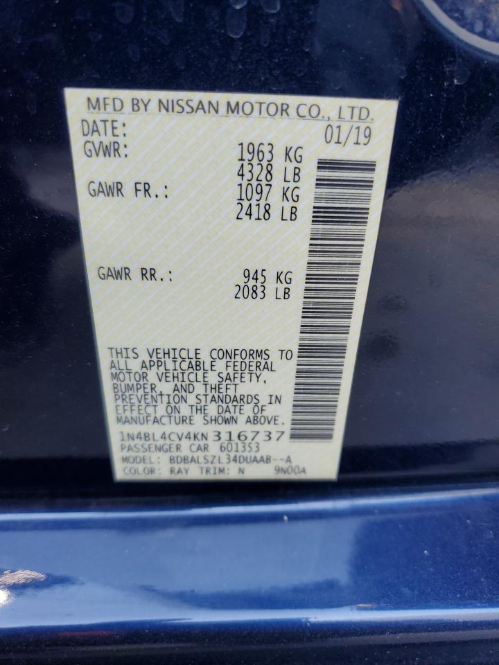 1N4BL4CV4KN316737 2019 Nissan Altima Sr