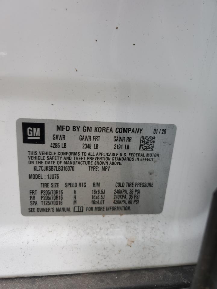 2020 Chevrolet Trax Ls VIN: KL7CJKSB7LB316070 Lot: 63474104