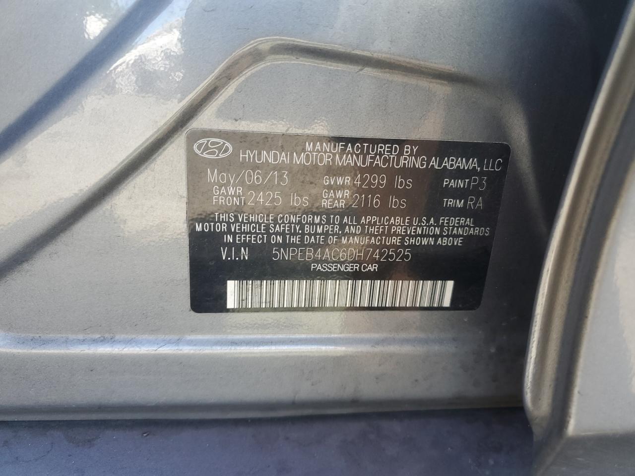 5NPEB4AC6DH742525 2013 Hyundai Sonata Gls