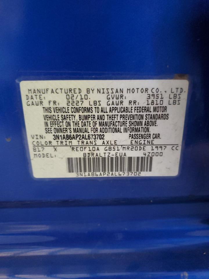 2010 Nissan Sentra 2.0 VIN: 3N1AB6AP2AL673702 Lot: 63313734