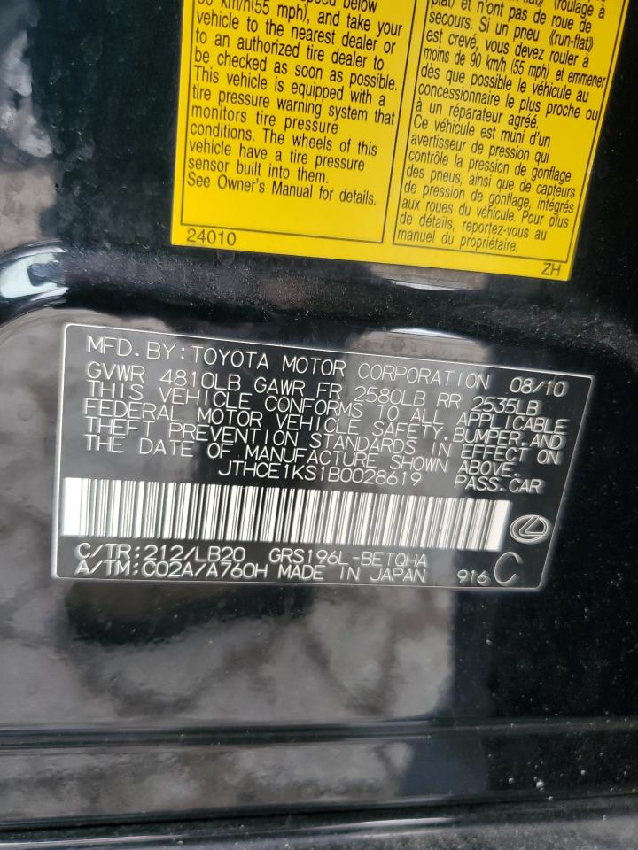 2011 Lexus Gs 350 VIN: JTHCE1KS1B0028619 Lot: 59413684