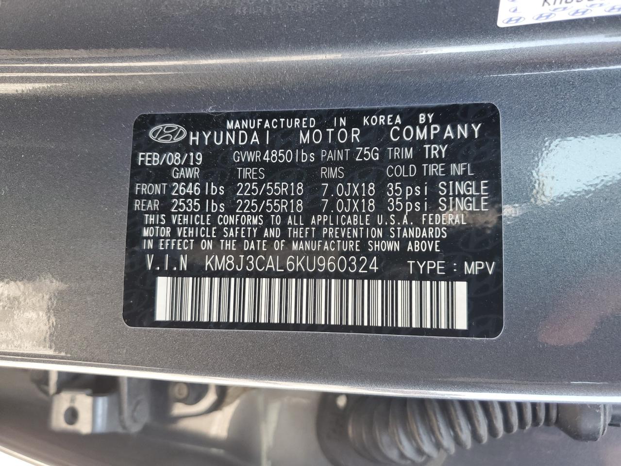 2019 Hyundai Tucson Limited VIN: KM8J3CAL6KU960324 Lot: 63320224