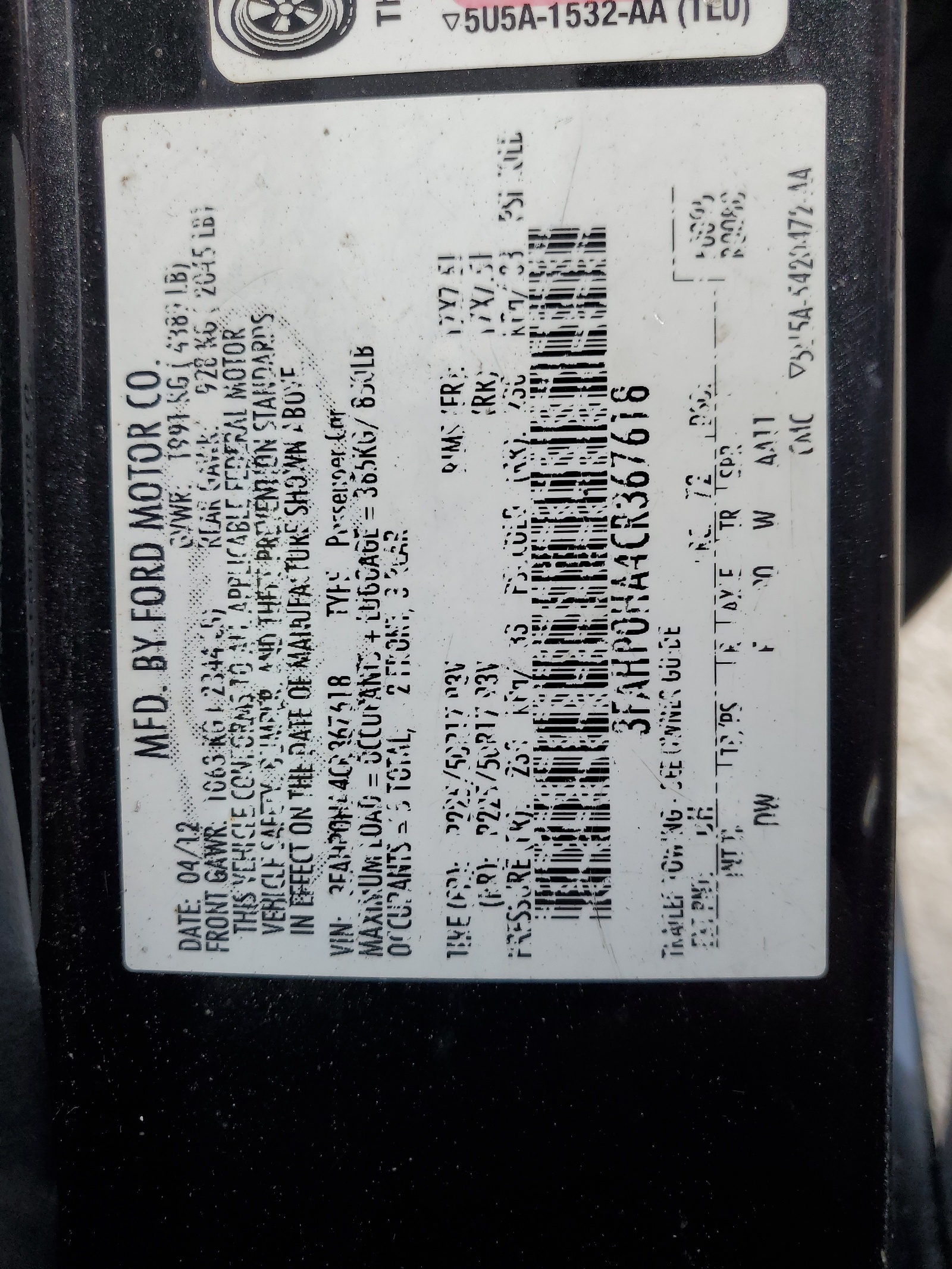 3FAHP0HA4CR367618 2012 Ford Fusion Se