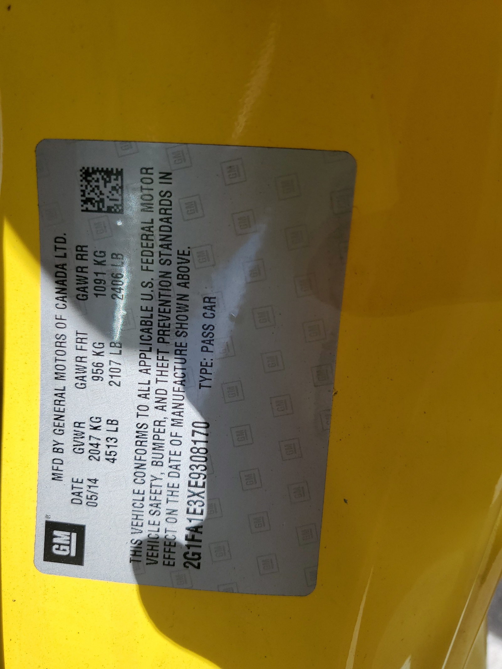 2G1FA1E3XE9308170 2014 Chevrolet Camaro Ls