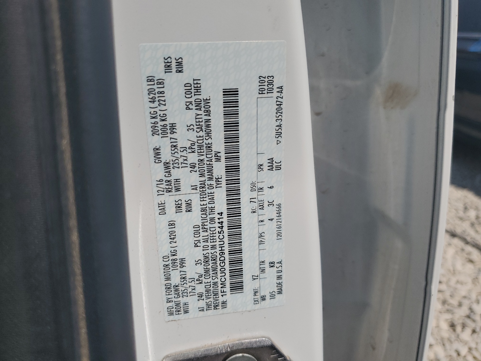1FMCU0GD9HUC54414 2017 Ford Escape Se