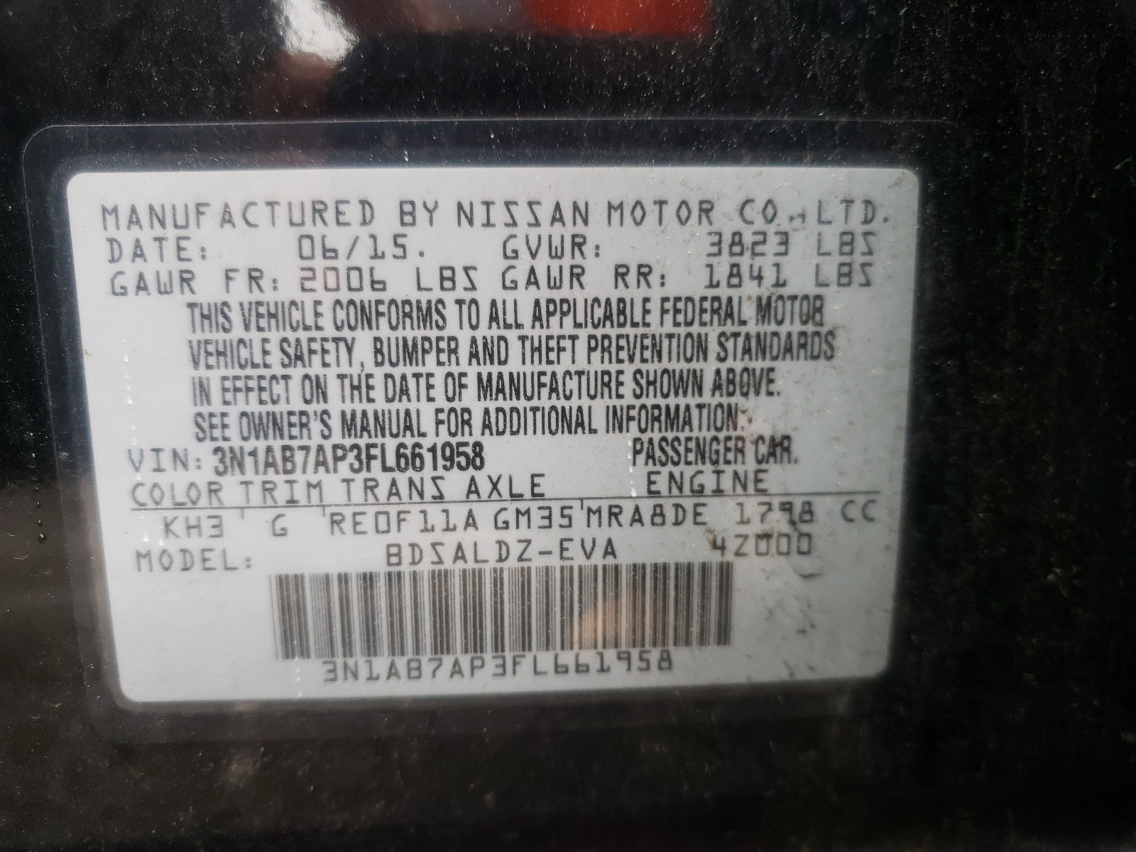 2015 Nissan Sentra S vin: 3N1AB7AP3FL661958