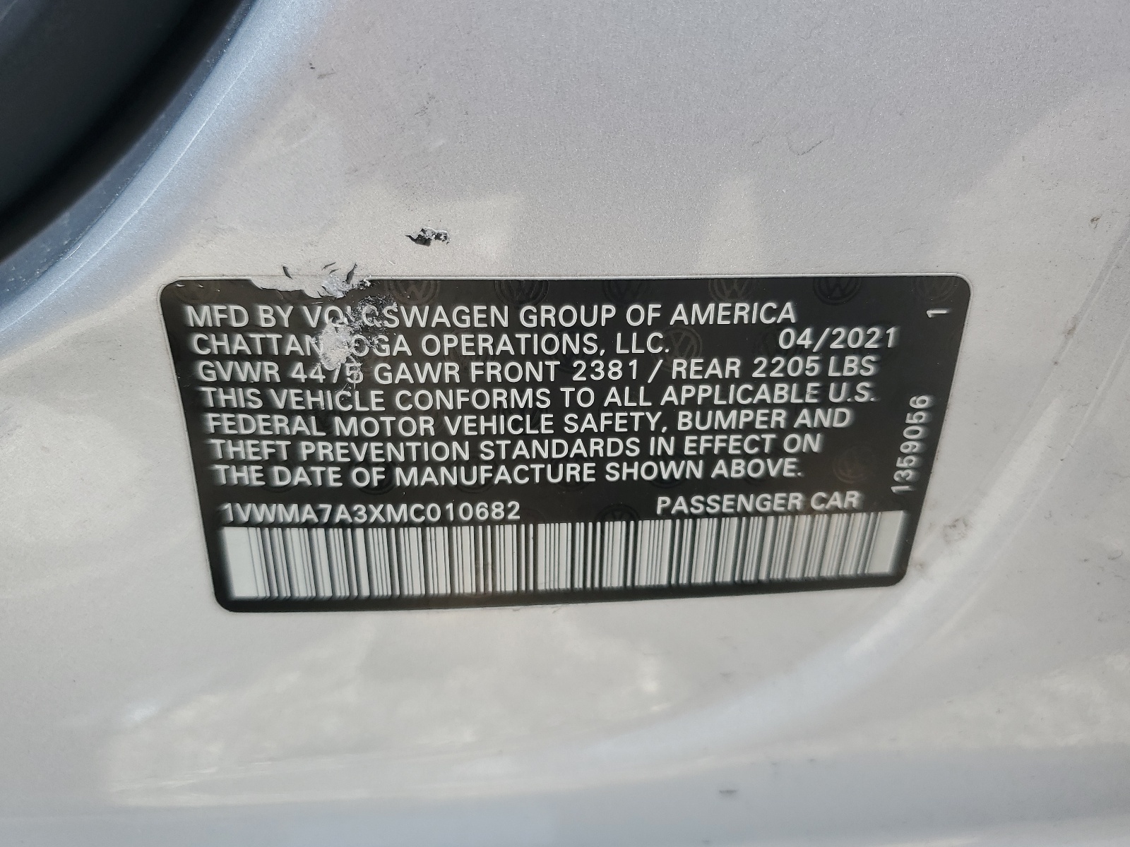 1VWMA7A3XMC010682 2021 Volkswagen Passat R-Line