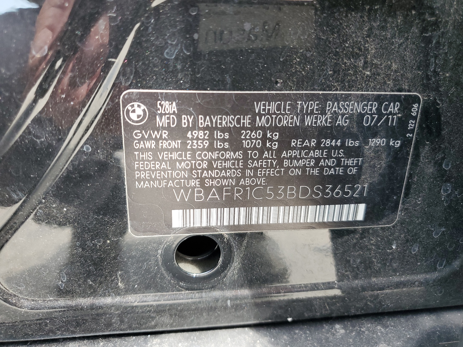 WBAFR1C53BDS36521 2011 BMW 528 I