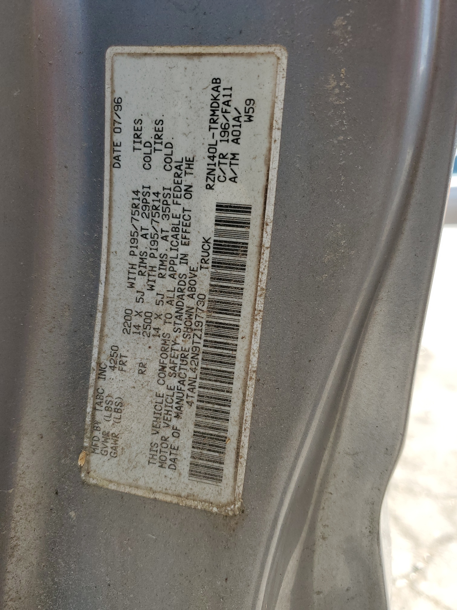 4TANL42N9TZ197730 1996 Toyota Tacoma