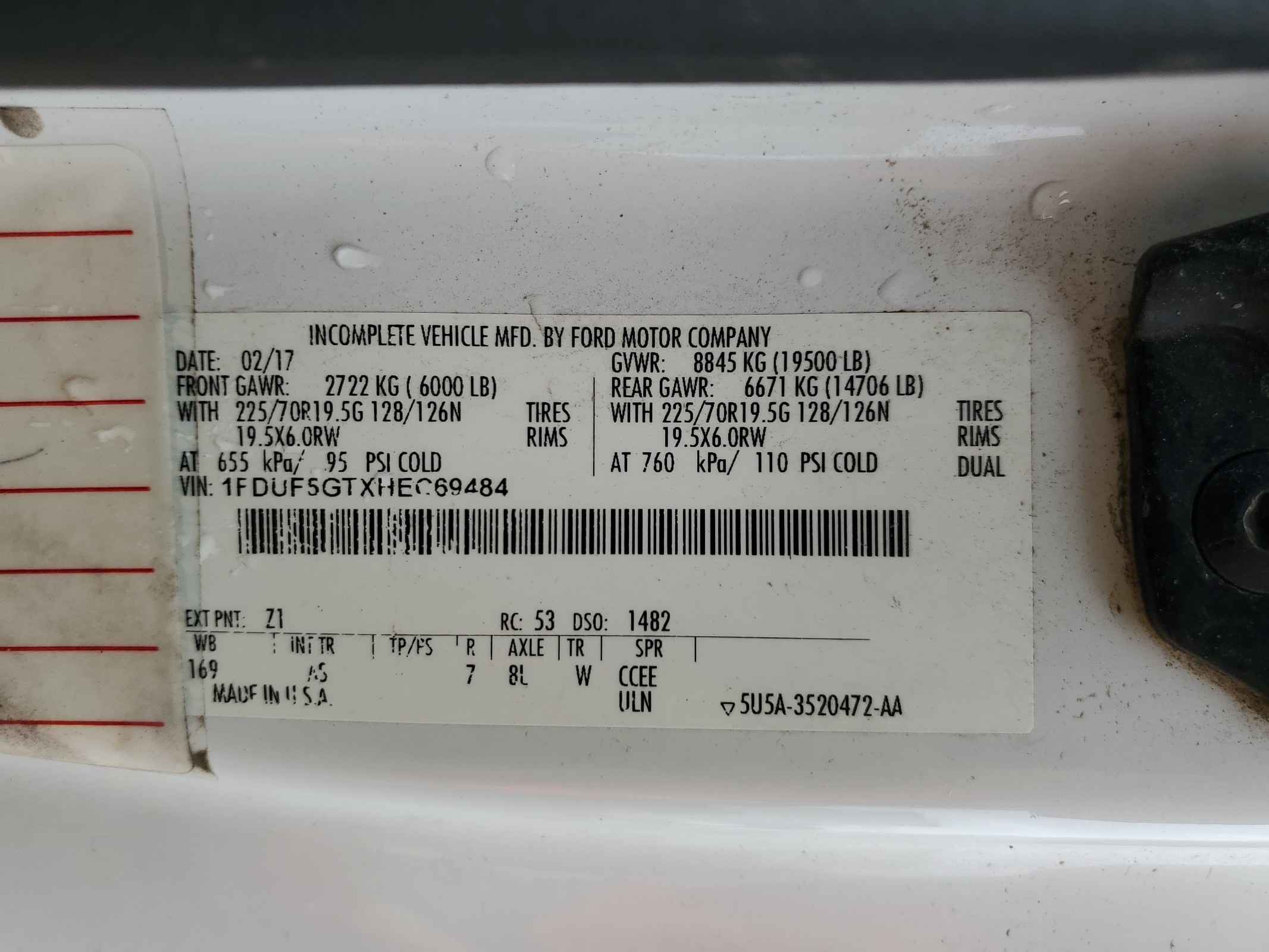 1FDUF5GTXHEC69484 2017 Ford F550 Super Duty