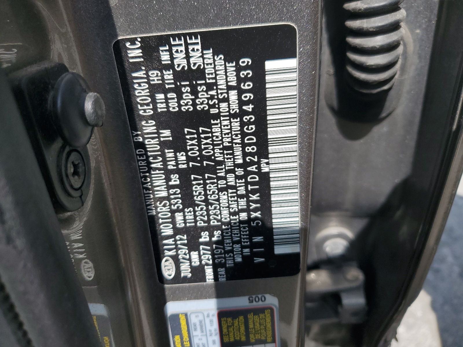 5XYKTDA28DG349639 2013 Kia Sorento Lx