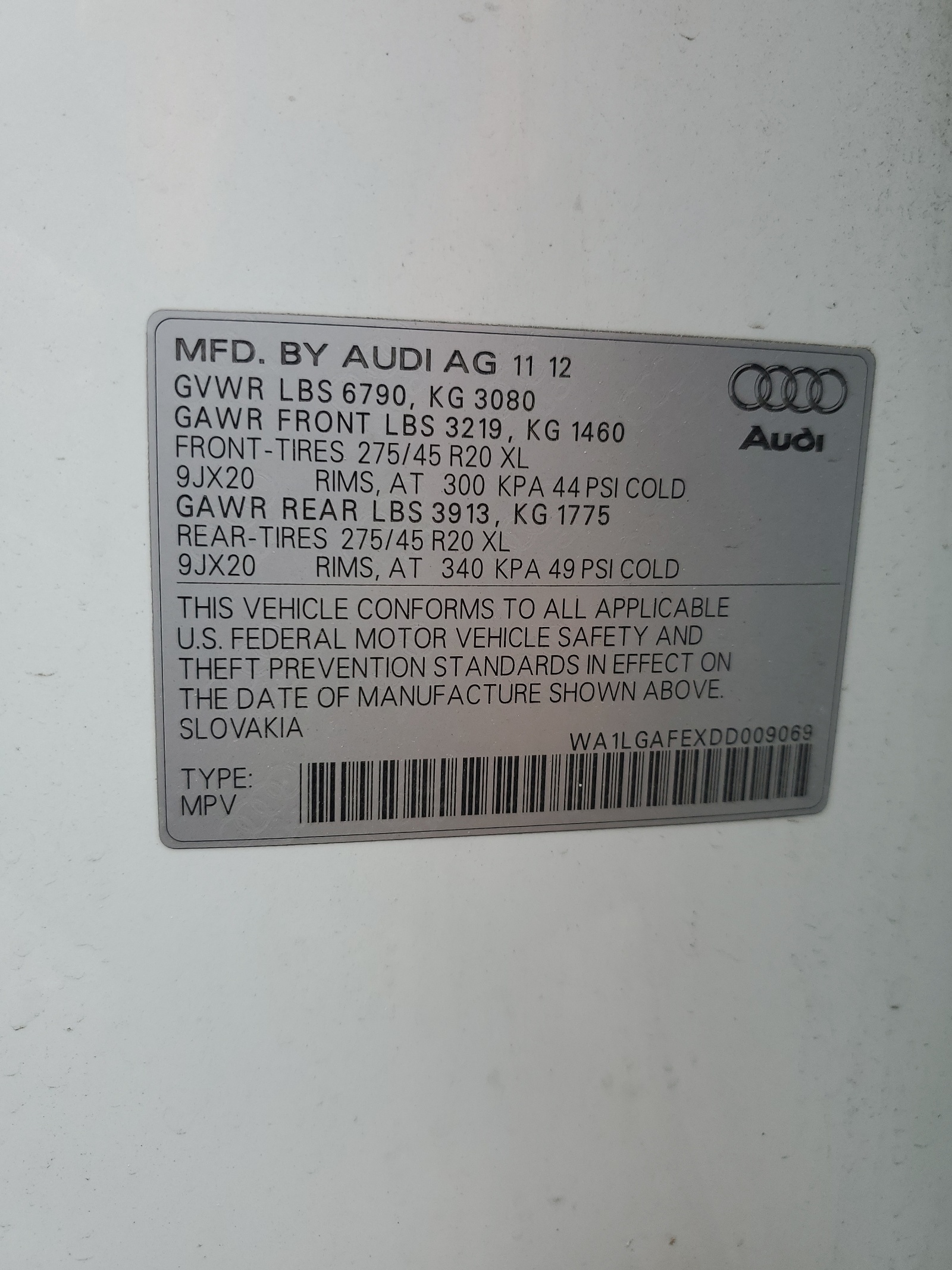 WA1LGAFEXDD009069 2013 Audi Q7 Premium Plus