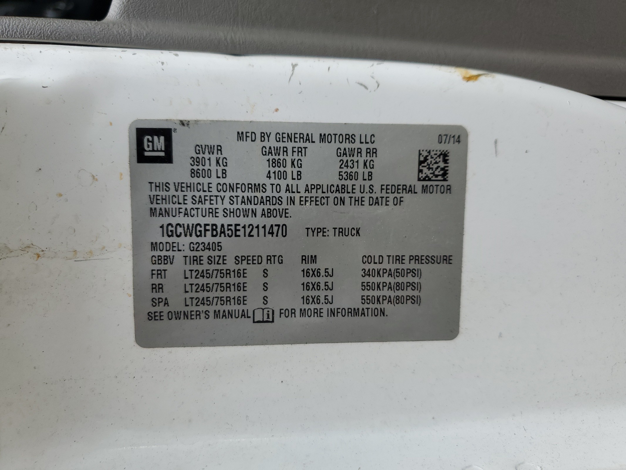 1GCWGFBA5E1211470 2014 Chevrolet Express G2500