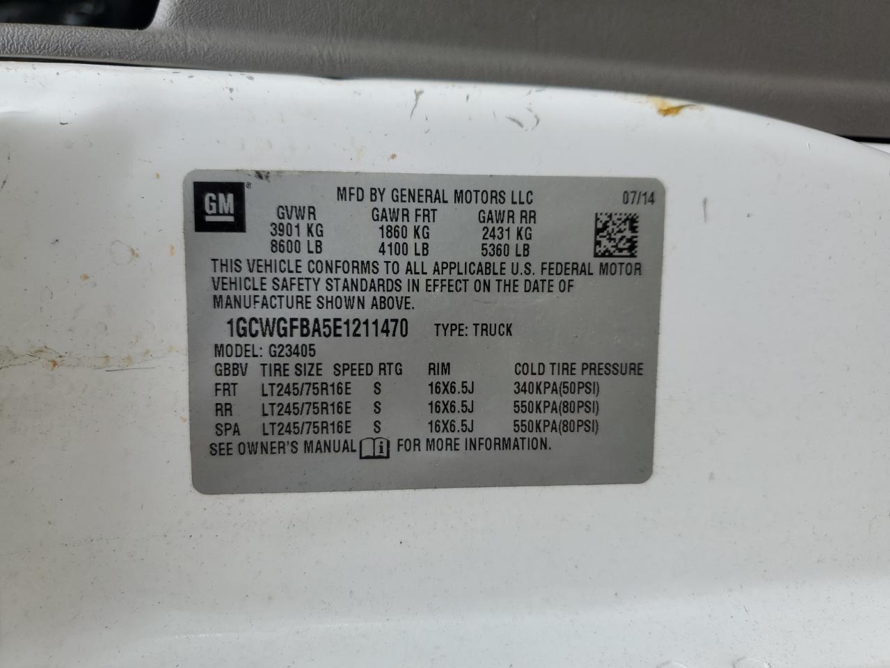 2014 Chevrolet Express G2500 VIN: 1GCWGFBA5E1211470 Lot: 64480564