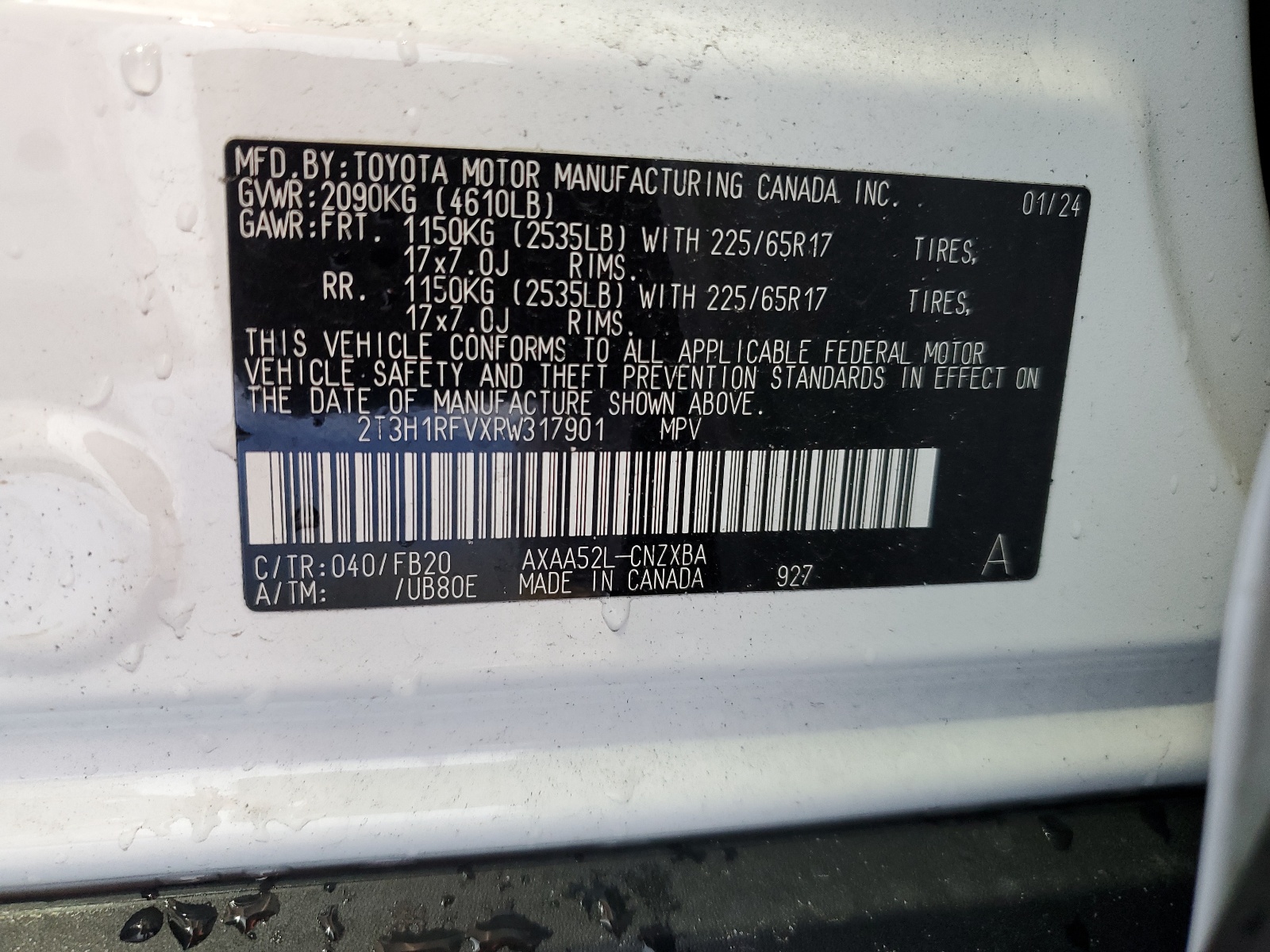 2T3H1RFVXRW317901 2024 Toyota Rav4 Le