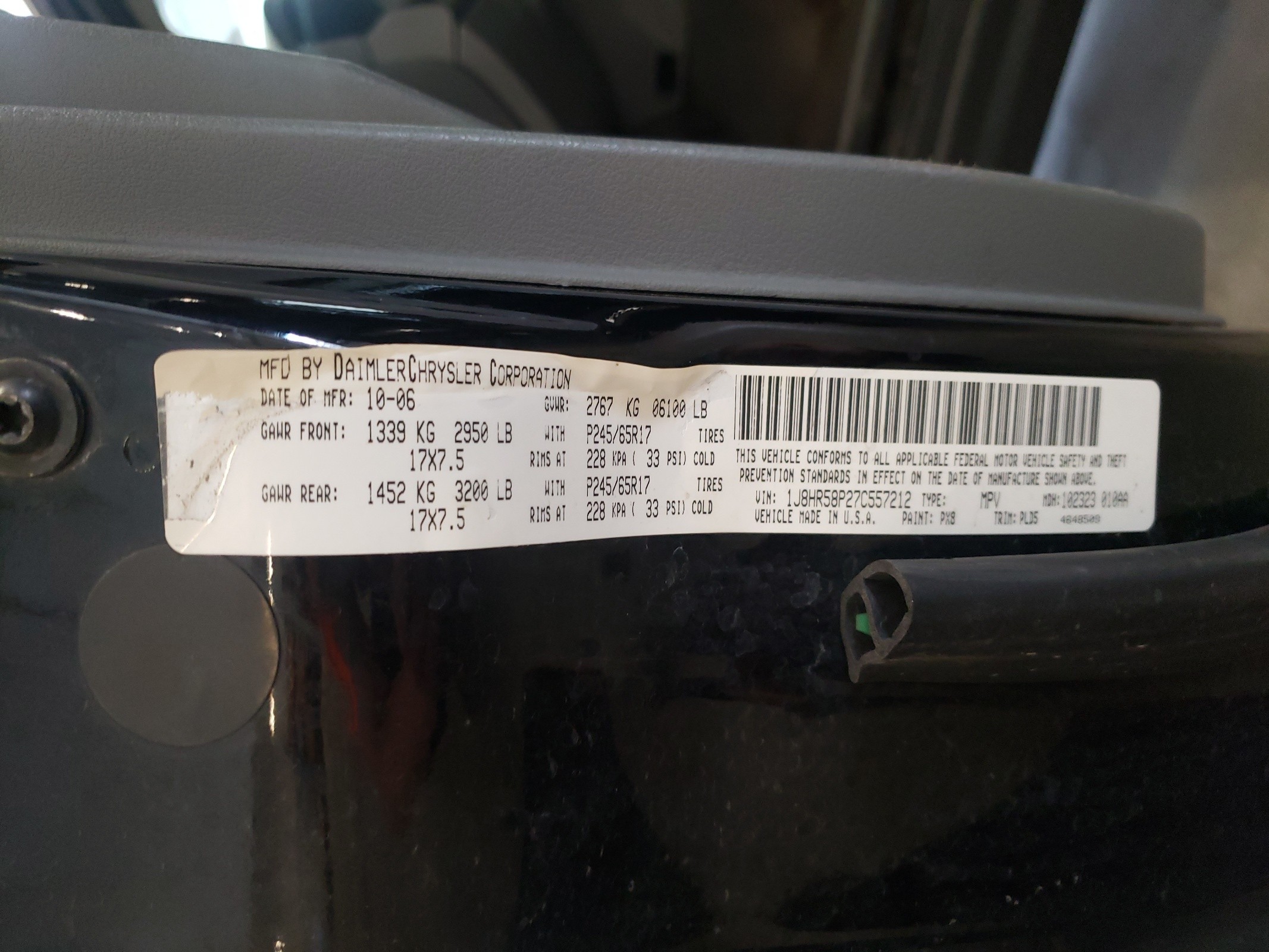 1J8HR58P27C557212 2007 Jeep Grand Cherokee Limited