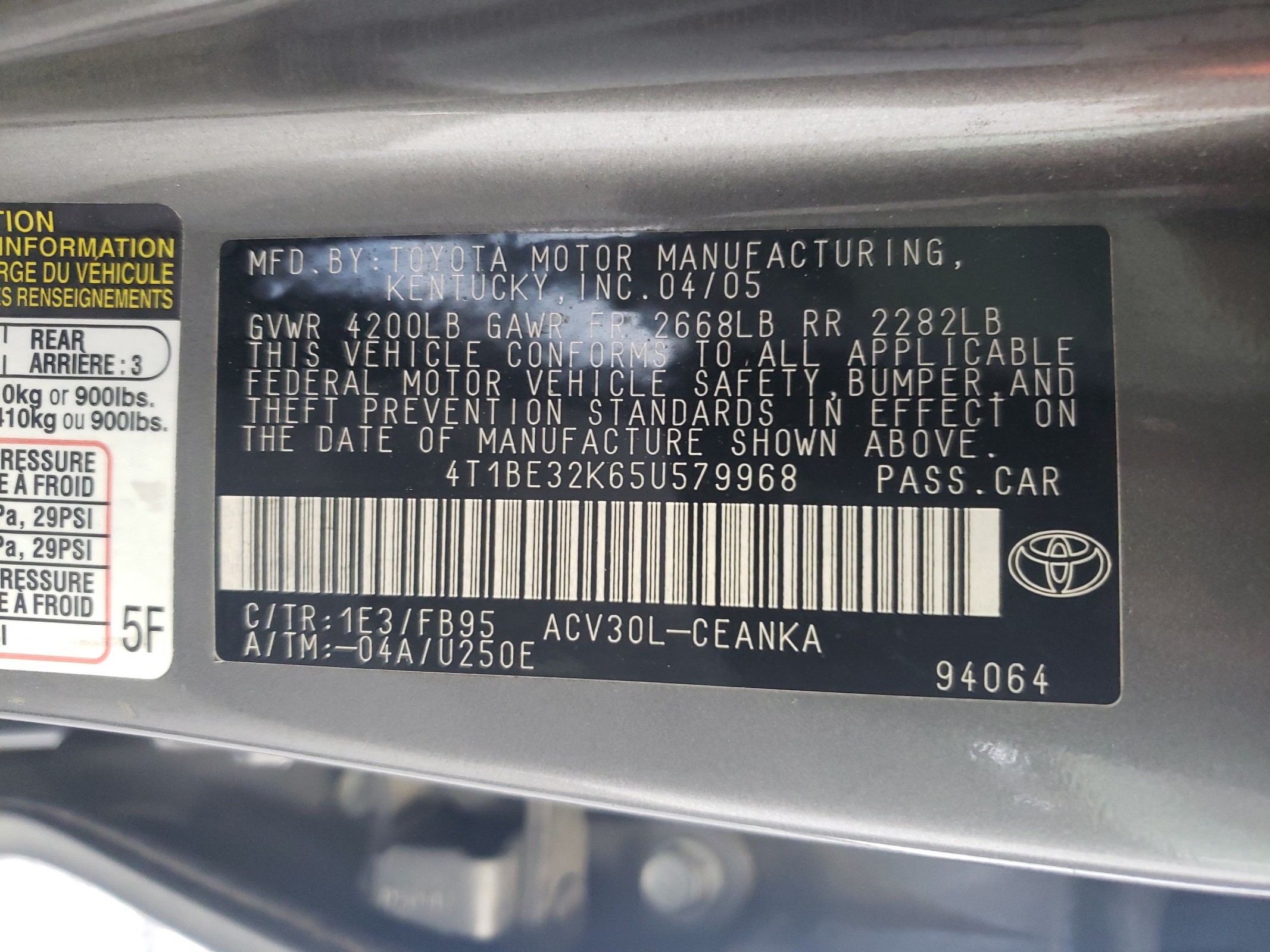 4T1BE32K65U579968 2005 Toyota Camry Le