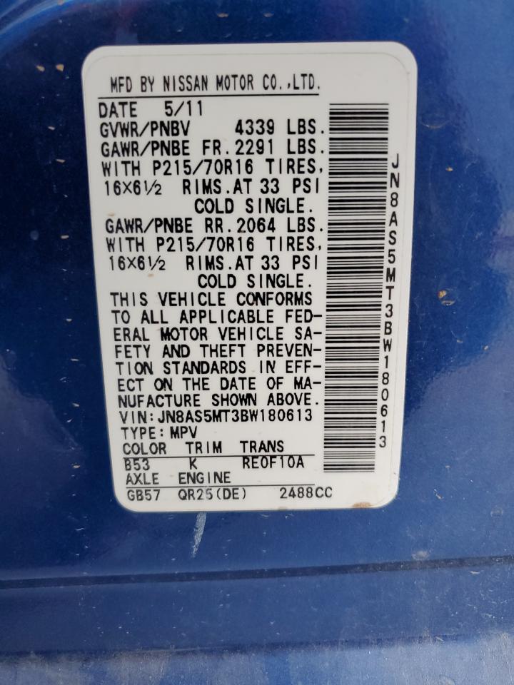 2011 Nissan Rogue S VIN: JN8AS5MT3BW180613 Lot: 65258444