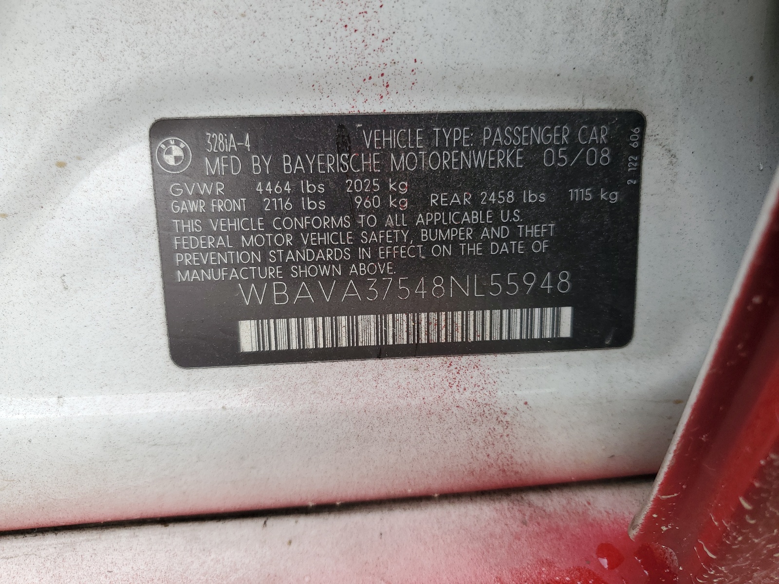 WBAVA37548NL55948 2008 BMW 328 I