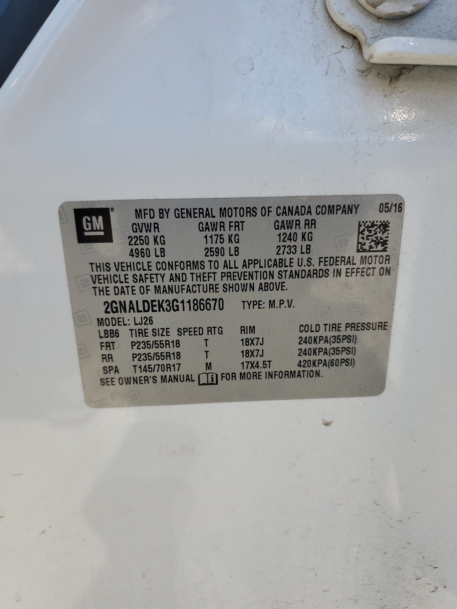 2GNALDEK3G1186670 2016 Chevrolet Equinox Ltz