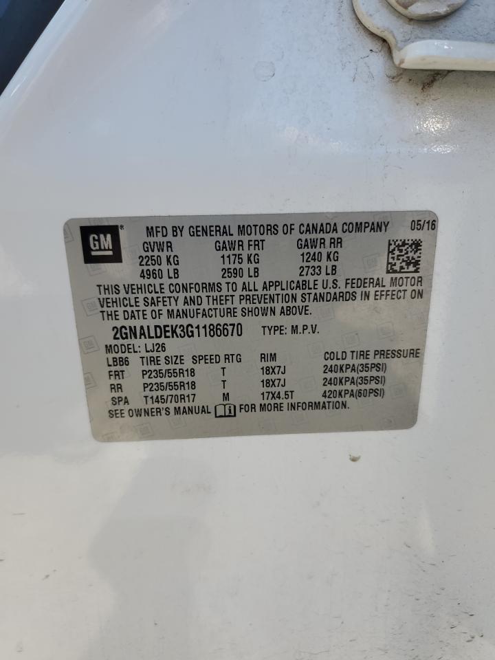 2016 Chevrolet Equinox Ltz VIN: 2GNALDEK3G1186670 Lot: 63561214