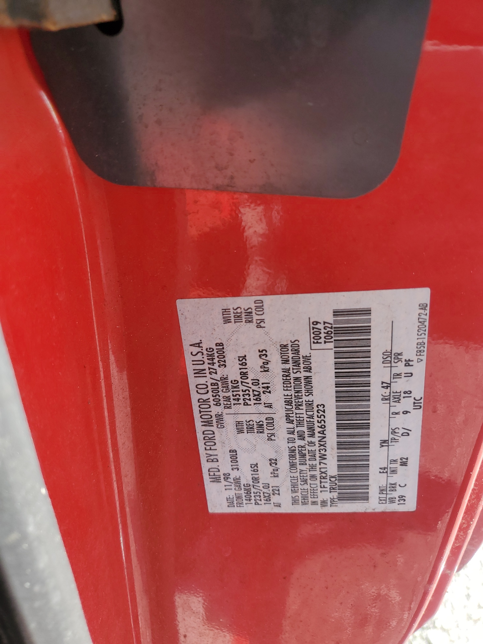 1FTRX17W3XNA65523 1999 Ford F150