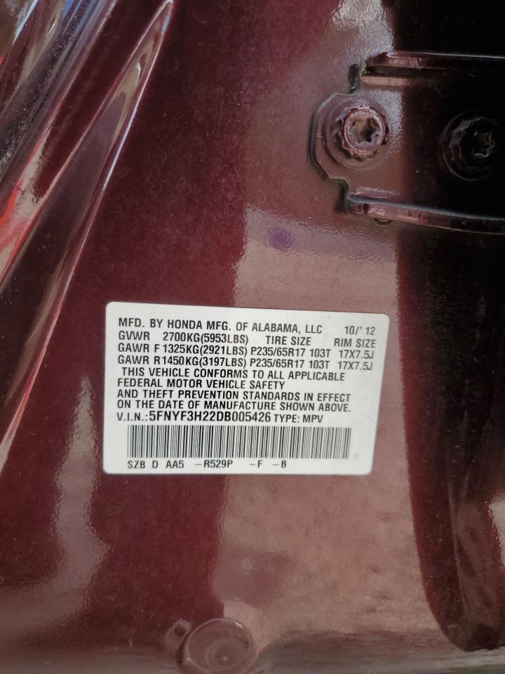 2013 Honda Pilot Lx VIN: 5FNYF3H22DB005426 Lot: 62119704