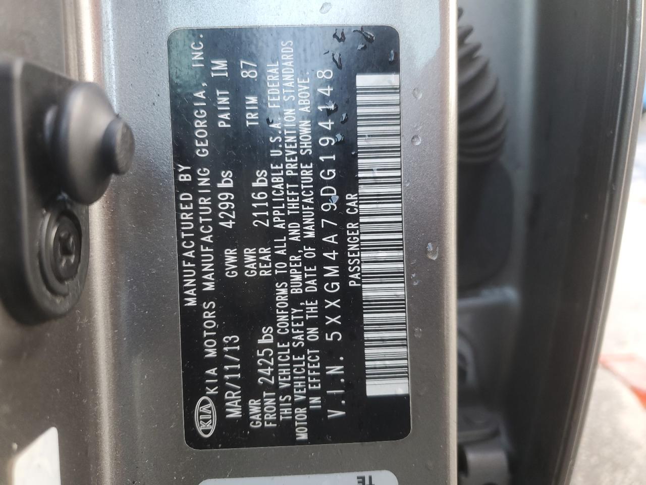 2013 Kia Optima Lx VIN: 5XXGM4A79DG194148 Lot: 63388444