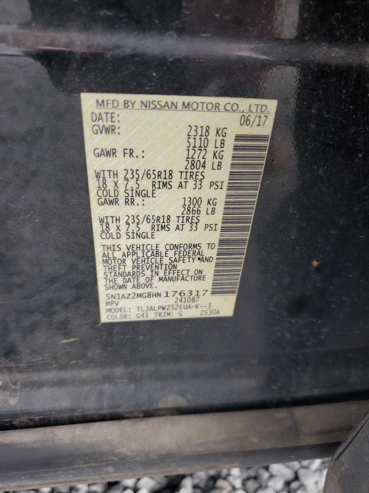 2017 Nissan Murano S VIN: 5N1AZ2MG8HN176317 Lot: 62194244