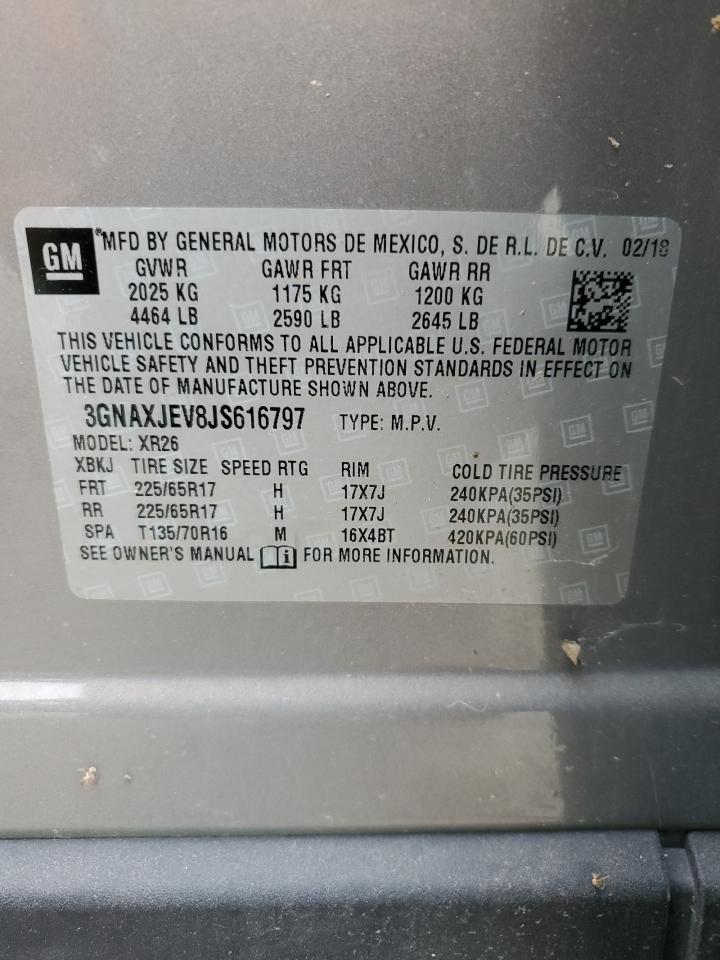 2018 Chevrolet Equinox Lt VIN: 3GNAXJEV8JS616797 Lot: 63995524