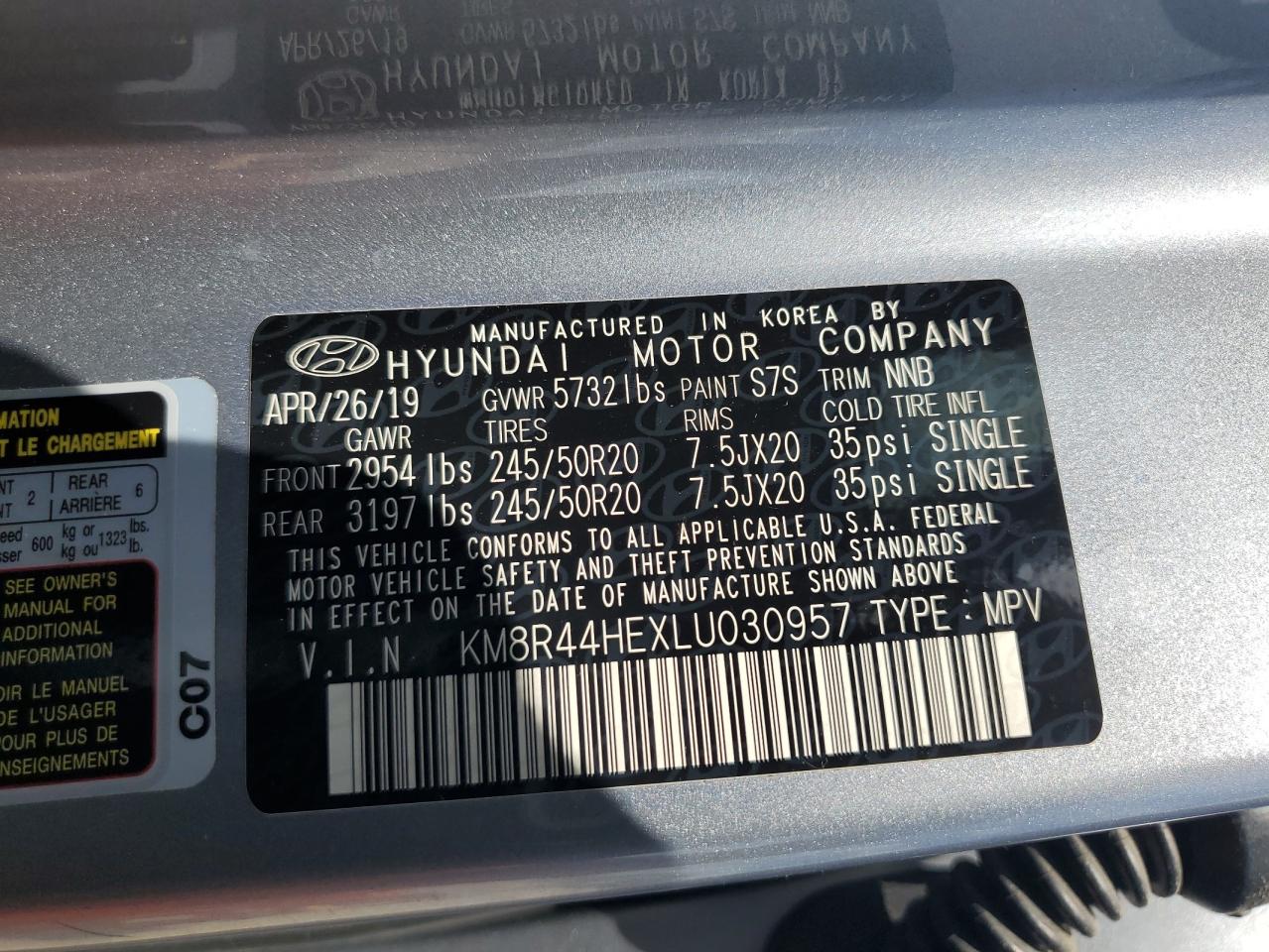 2020 Hyundai Palisade Sel VIN: KM8R44HEXLU030957 Lot: 65272024