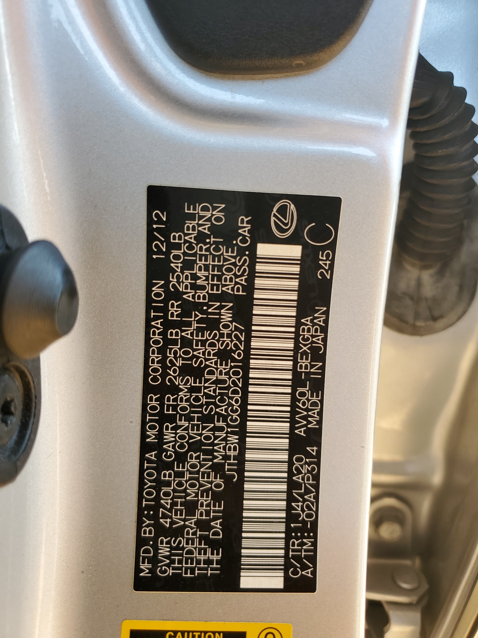 JTHBW1GG6D2016227 2013 Lexus Es 300H