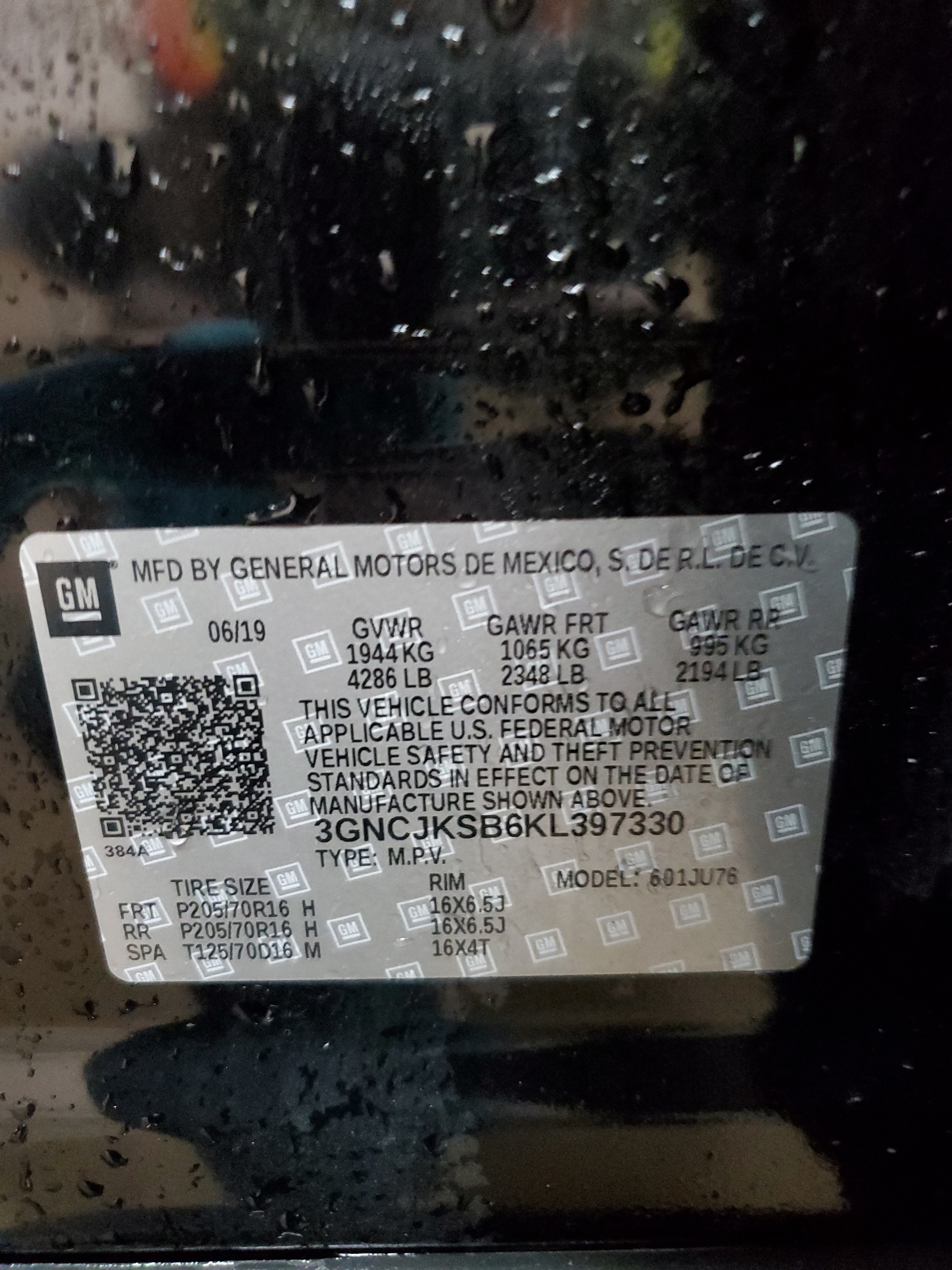 3GNCJKSB6KL397330 2019 Chevrolet Trax Ls