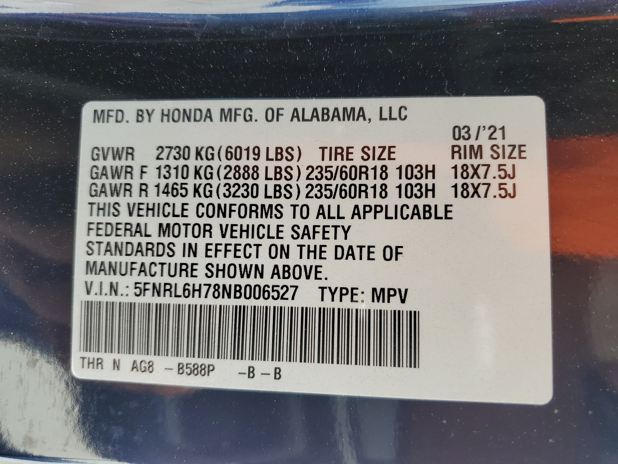 5FNRL6H78NB006527 2022 Honda Odyssey Exl