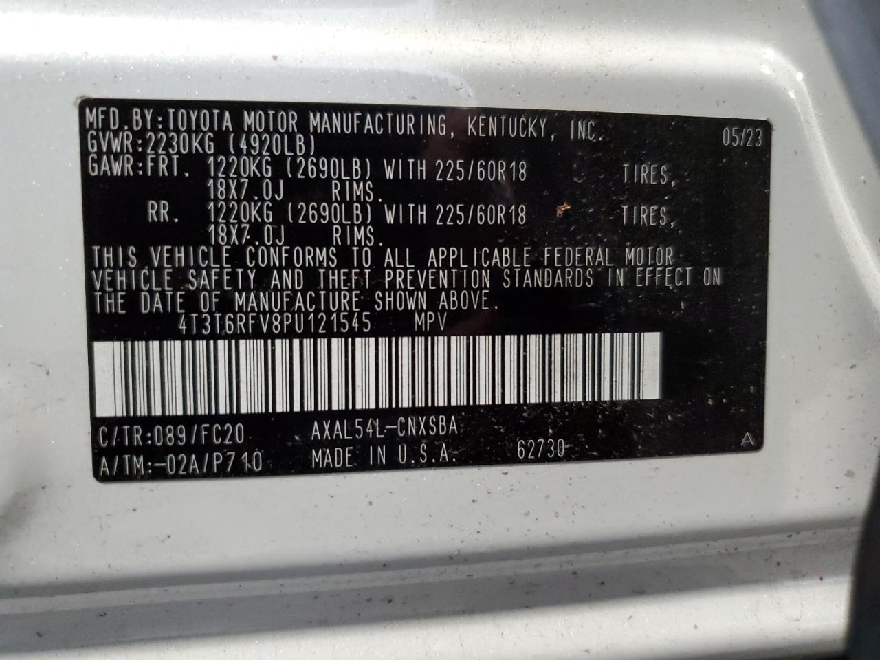 2023 Toyota Rav4 Se VIN: 4T3T6RFV8PU121545 Lot: 64237314