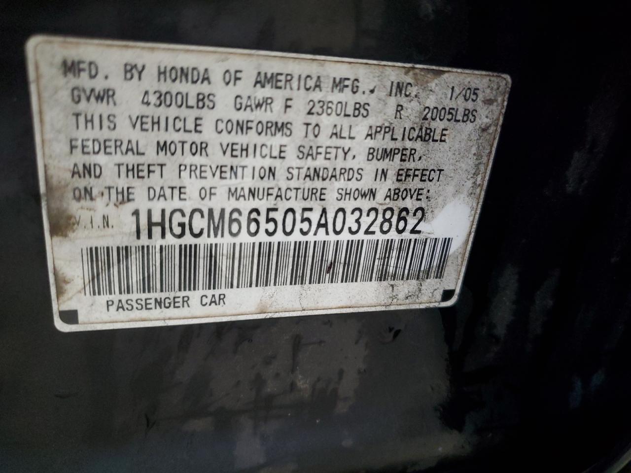 2005 Honda Accord Ex VIN: 1HGCM66505A032862 Lot: 62851994