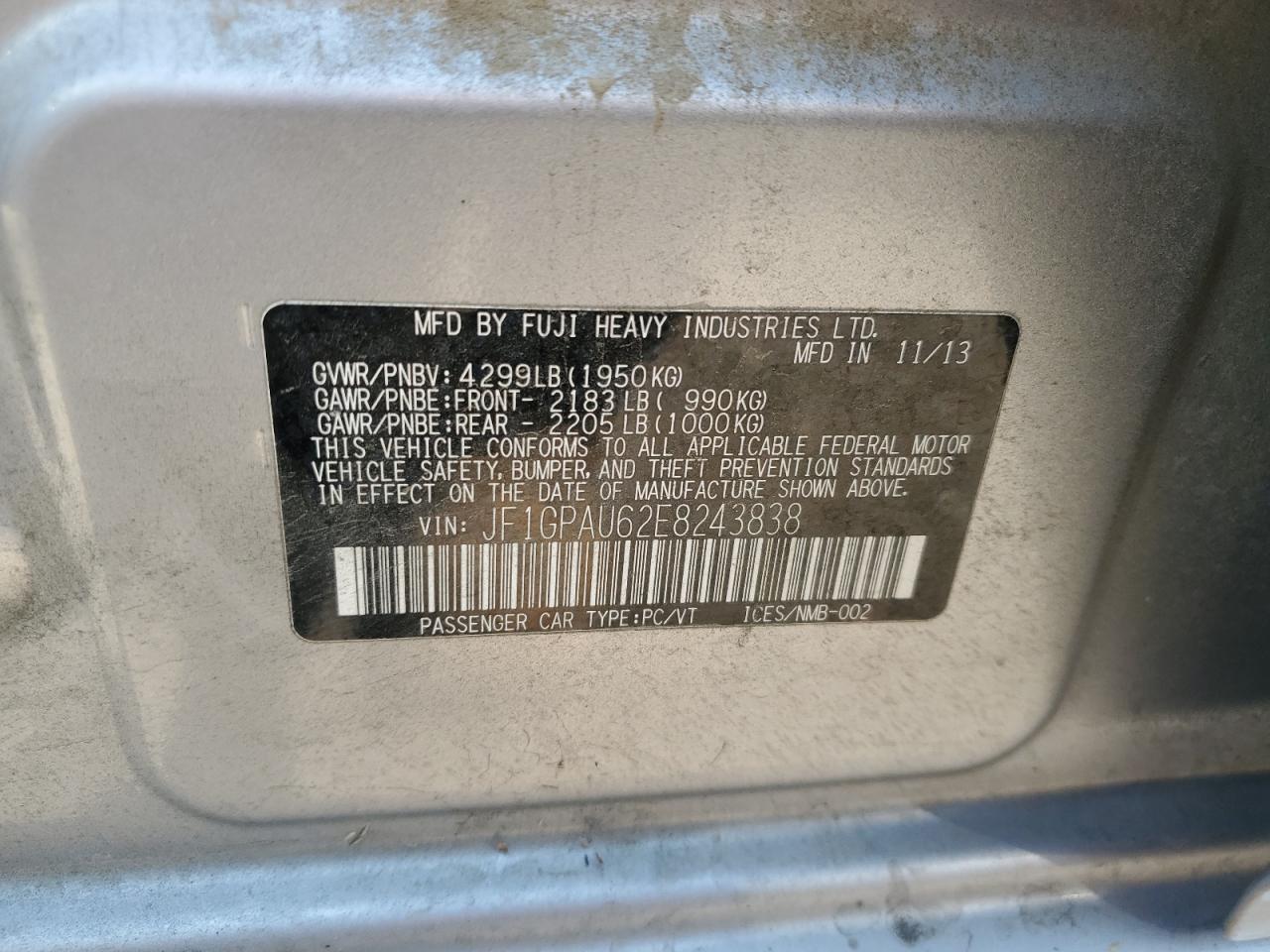 2014 Subaru Impreza Sport Limited VIN: JF1GPAU62E8243838 Lot: 64764184