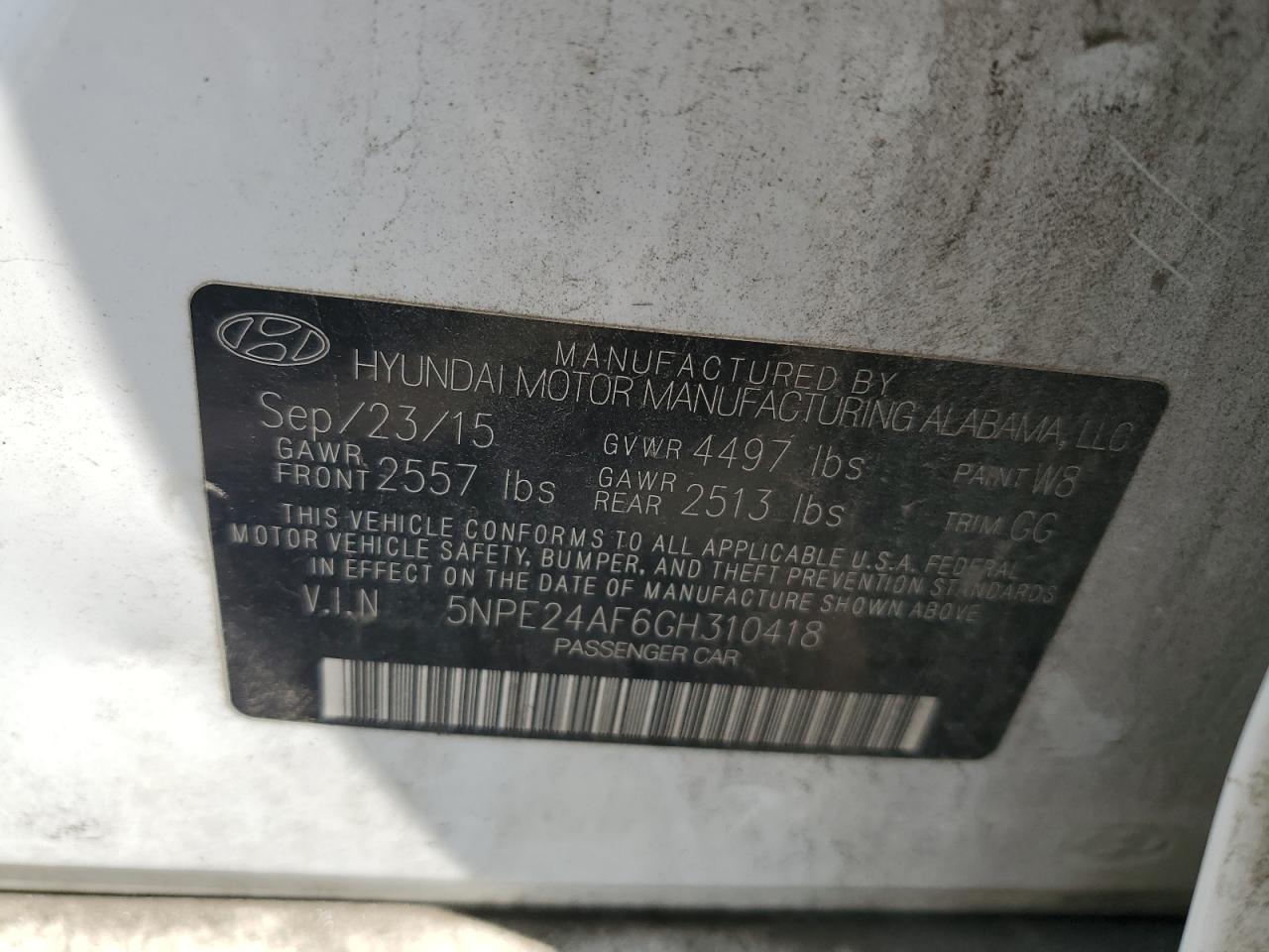 2016 Hyundai Sonata Se VIN: 5NPE24AF6GH310418 Lot: 65059834