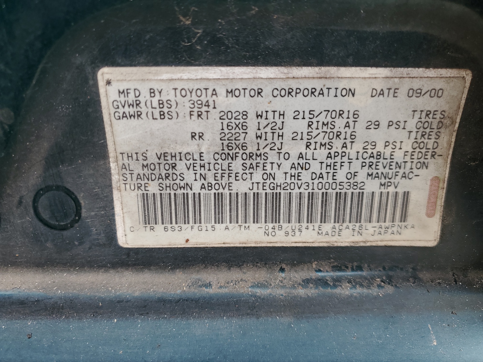 JTEGH20V310005382 2001 Toyota Rav4